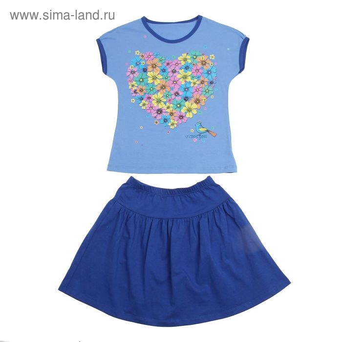 Комплект для девочки (блузка+юбка), рост 98 см, цвет голубой (арт. Л628) - Фото 1
