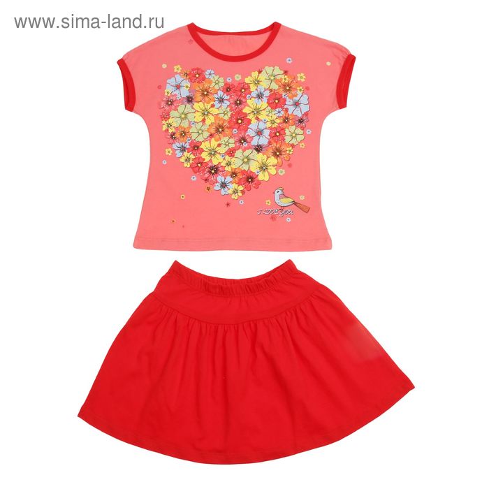 Комплект для девочки (блузка+юбка), рост 98 см, цвет красный (арт. Л628) - Фото 1