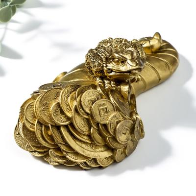 Нэцкэ фигурка «Жаба на роге изобилия», полистоун, под бронзу, 4.5×6.5×12.5 см