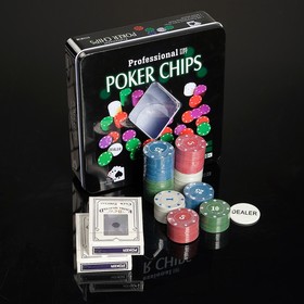 Покер, набор для игры (карты 2 колоды, фишки 100 шт.), с номиналом, 20 х 20 см