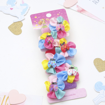 Резинки для волос «Весёлый глянец», набор 6 шт., цветок божья коровка