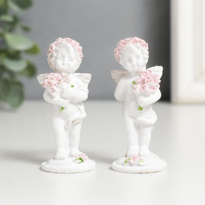Фигурка полистоун «Ангел с букетом розовых роз», 6.5×2.5×2.5 см, МИКС