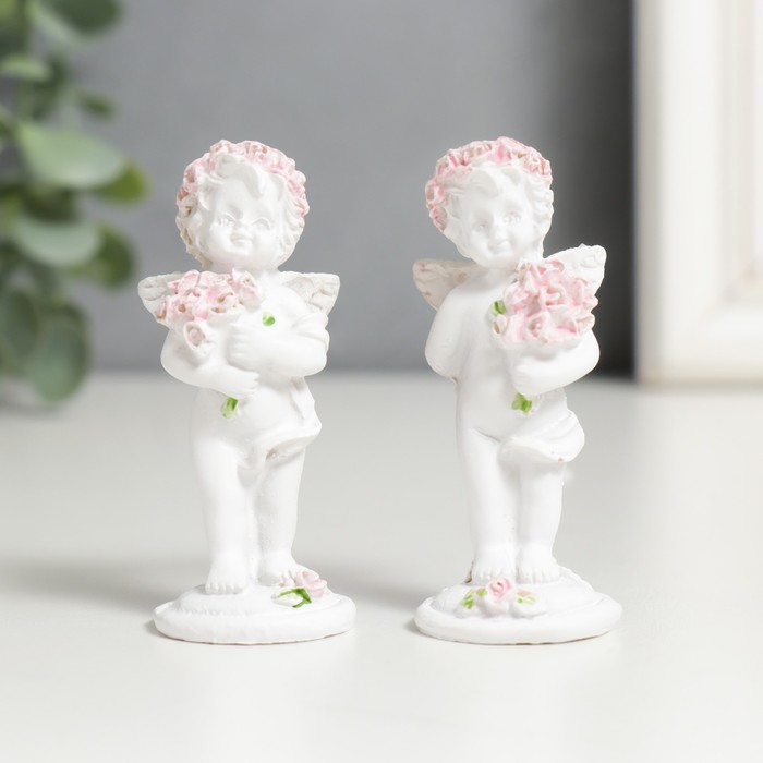 Фигурка полистоун «Ангел с букетом розовых роз», 6.5×2.5×2.5 см, МИКС - Фото 1