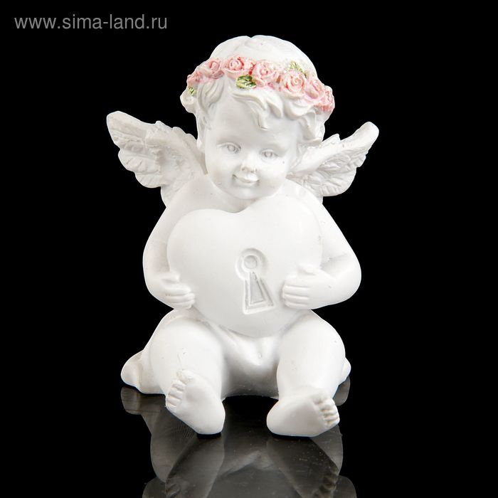 Фигурка полистоун "Ангел с сердечком-замочком " 6,5х4,9х5 см - Фото 1
