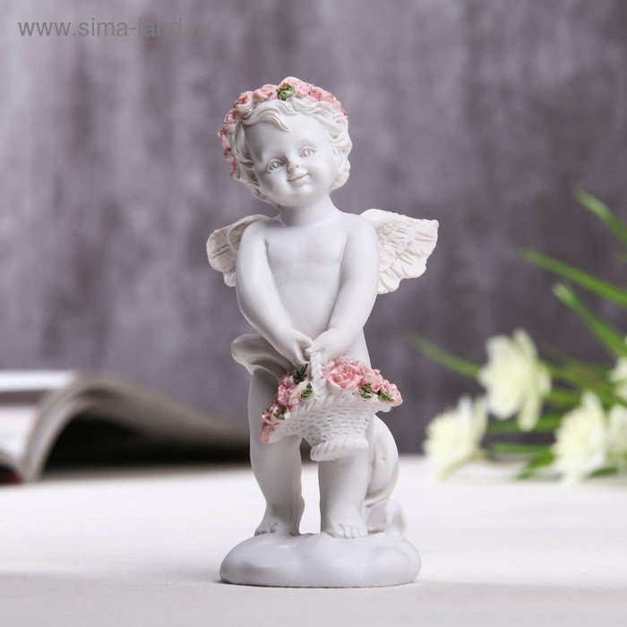 Фигурка полистоун «Ангел с корзинкой розовых роз», 10×3.5×5 см - Фото 1