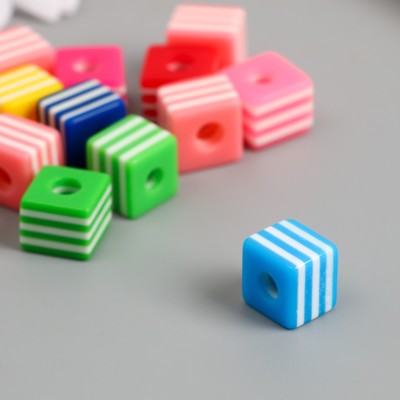 Бусины для творчества пластик набор 13 шт "Полосатые кубики" 1х1х0,8 см
