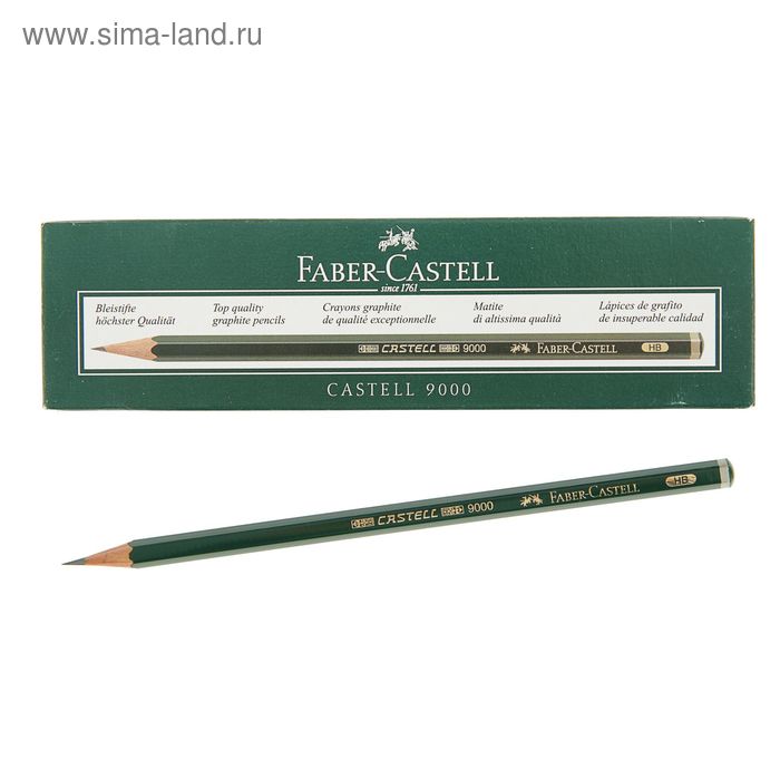 Карандаш художественный чёрнографитный Faber-Castel CASTELL® 9000 профессиональные HB зелёный - Фото 1