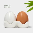 Набор для специй BellaTenero «Яйца», 3 предмета: солонка 60 мл, перечница 60 мл, подставка, фарфор, белый, бежевый - Фото 2