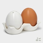 Набор для специй BellaTenero «Яйца», 3 предмета: солонка 60 мл, перечница 60 мл, подставка, фарфор, белый, бежевый - Фото 3