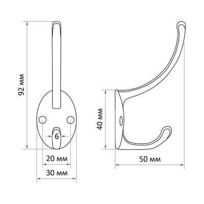 Крючок мебельный ТУНДРА TKd=012, двухрожковый, золото