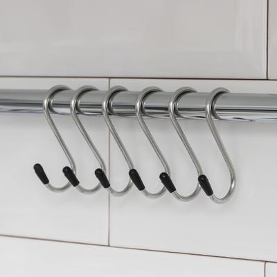 Набор крючков для рейлинга Доляна, d=1.5 см, 6 см, 6 шт., хром