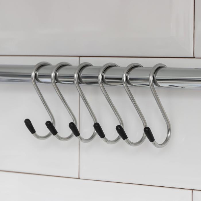 Набор крючков для рейлинга Доляна, d=1.5 см, 6 см, 6 шт., хром - Фото 1