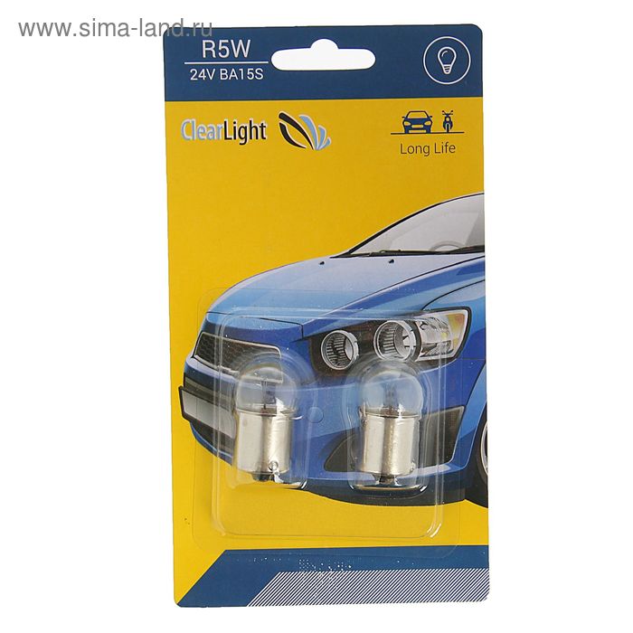 Лампа автомобильная, Clearlight, R5W, BA15S, 24 В, набор 2 шт - Фото 1
