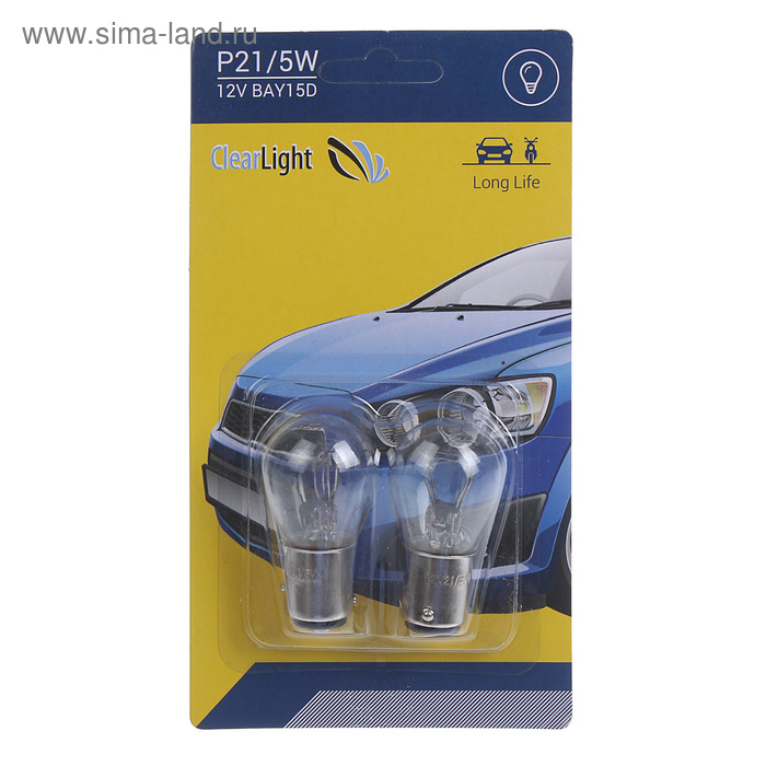 Лампа автомобильная, Clearlight, P21/5W, BAY15D, 12 В, набор 2 шт - Фото 1