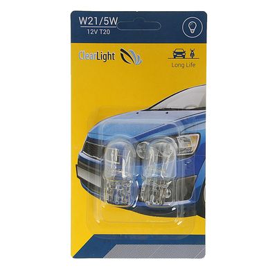 Лампа автомобильная Clearlight W21/5W, Т20 12 В, набор 2 шт