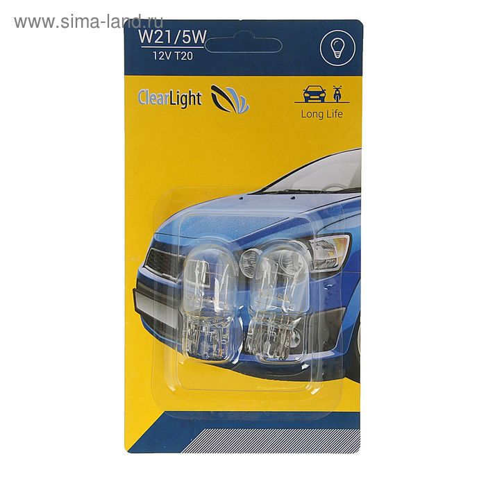 Лампа автомобильная Clearlight W21/5W, Т20 12 В, набор 2 шт - Фото 1