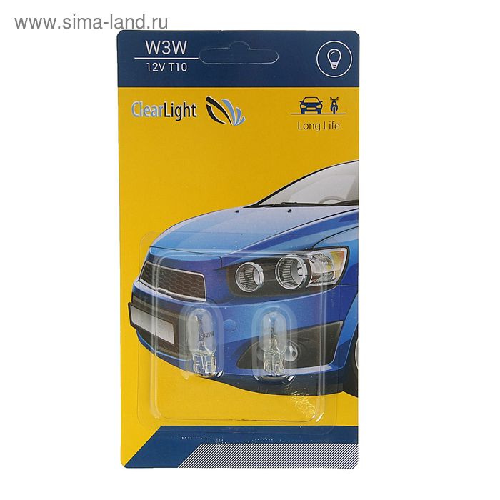 Лампа автомобильная, Clearlight, W3W, T10, 12 В, набор 2 шт - Фото 1