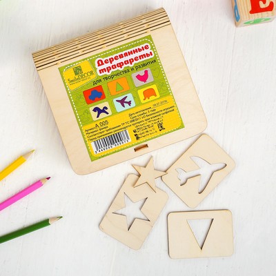 Деревянные трафареты для творчества и развития, трафарет: 5 × 6.8 см, 18 шт.