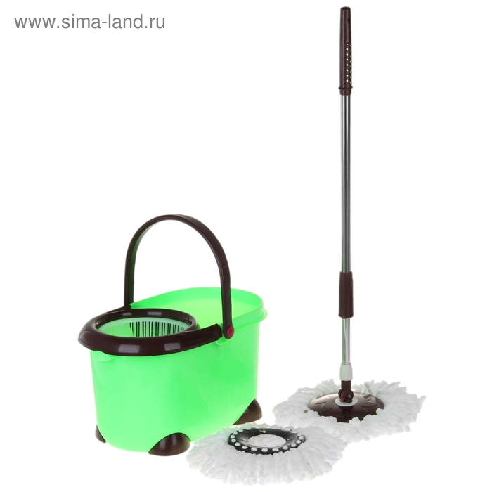 Швабра с отжимом и ведро с пластиковой центрифугой, запасная насадка, цвета МИКС - Фото 1