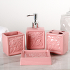 Набор аксессуаров для ванной комнаты «Цветочный сад», 4 предмета (дозатор, мыльница, 2 стакана), цвет розовый - Фото 1