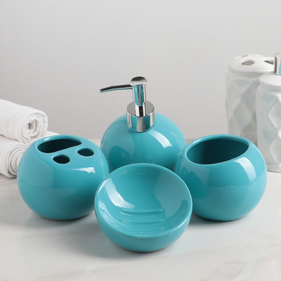 Набор для ванной «Шар», 4 предмета (дозатор, мыльница, 2 стакана), цвет голубой