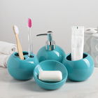 Набор для ванной «Шар», 4 предмета (дозатор, мыльница, 2 стакана), цвет голубой - Фото 2