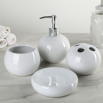 Набор для ванной «Шар», 4 предмета (дозатор, мыльница, 2 стакана), цвет белый
