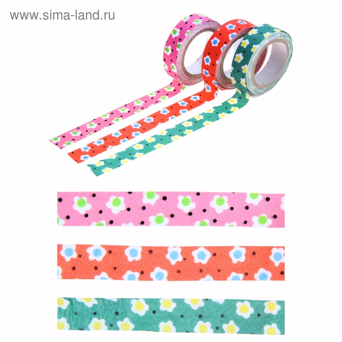 Клейкая лента декоративная тканевый "Яркие цветочки" МИКС, длина 3,6 метра - Фото 1