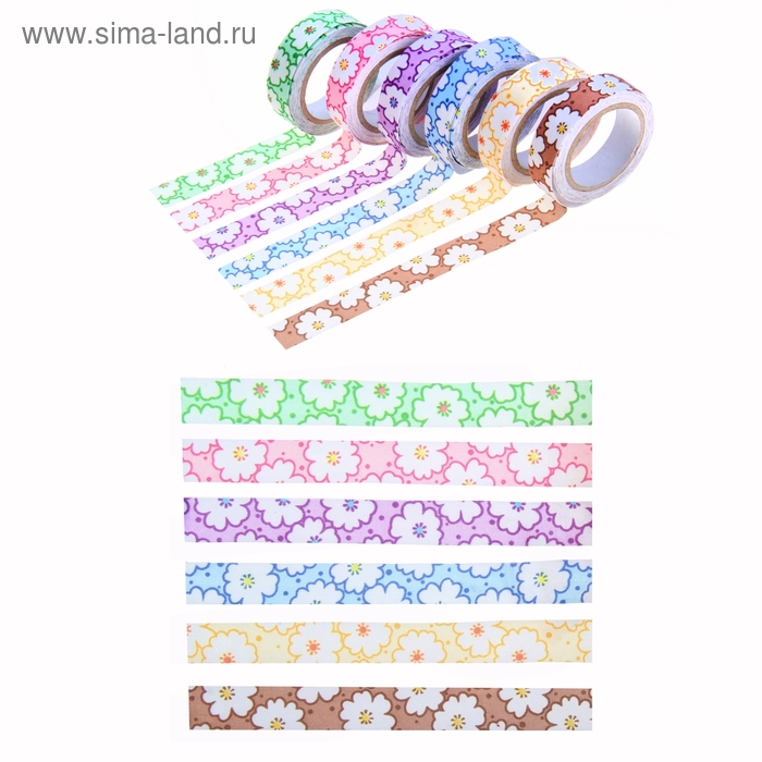 Клейкая лента декоративная тканевый "Бутоны" МИКС, длина 3,6 метра - Фото 1