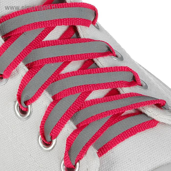 Шнурки для обуви, плоские, со светоотражающей полосой, 10 мм, 70 см, пара, цвет малиновый - Фото 1