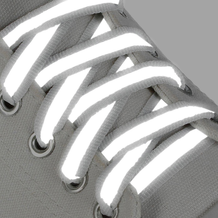 Шнурки для обуви, пара, плоские, со светоотражающей полосой, 10 мм, 70 см, цвет белый - фото 1896570617