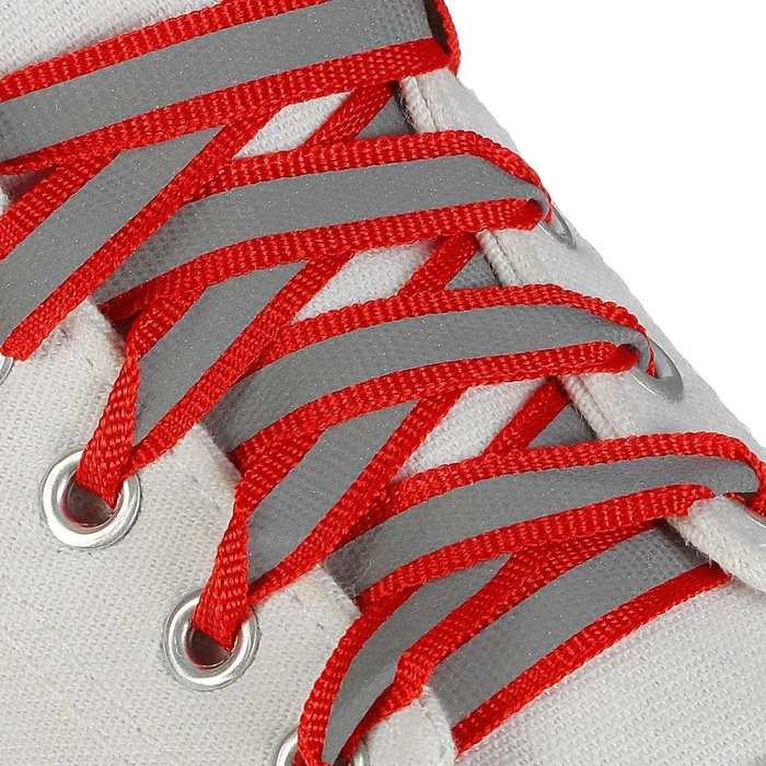 Шнурки для обуви, пара, плоские, со светоотражающей полосой, 10 мм, 70 см, цвет красный - фото 1906844445