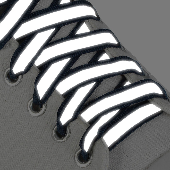 Шнурки для обуви, пара, плоские, со светоотражающей полосой, 10 мм, 70 см, цвет тёмно-синий - фото 1896570640