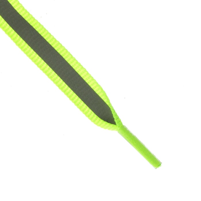 Шнурки для обуви, пара, плоские, со светоотражающей полосой, 10 мм, 70 см, цвет зелёный неоновый - фото 1896570648