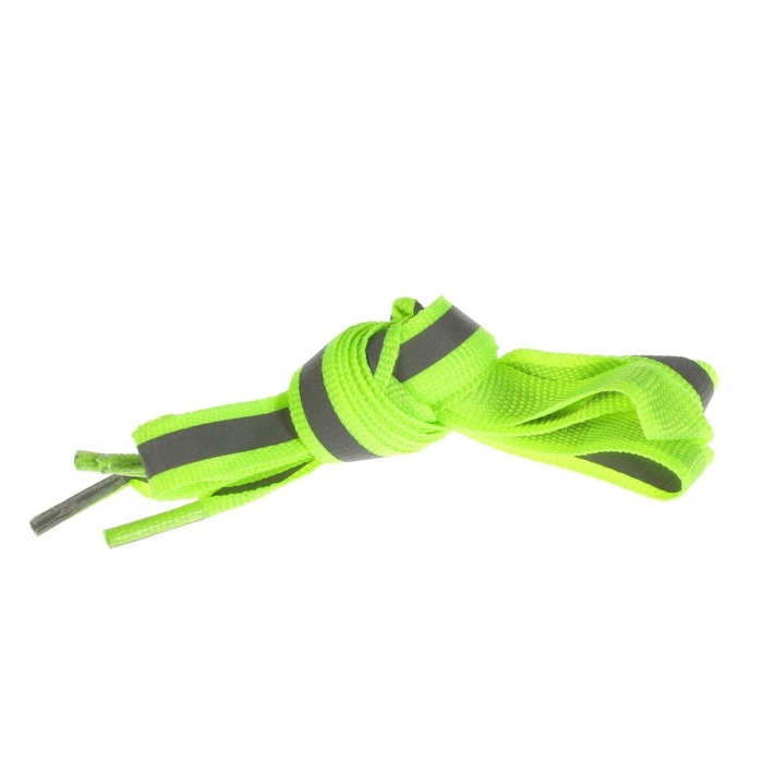 Шнурки для обуви, пара, плоские, со светоотражающей полосой, 10 мм, 70 см, цвет зелёный неоновый - фото 1896570646
