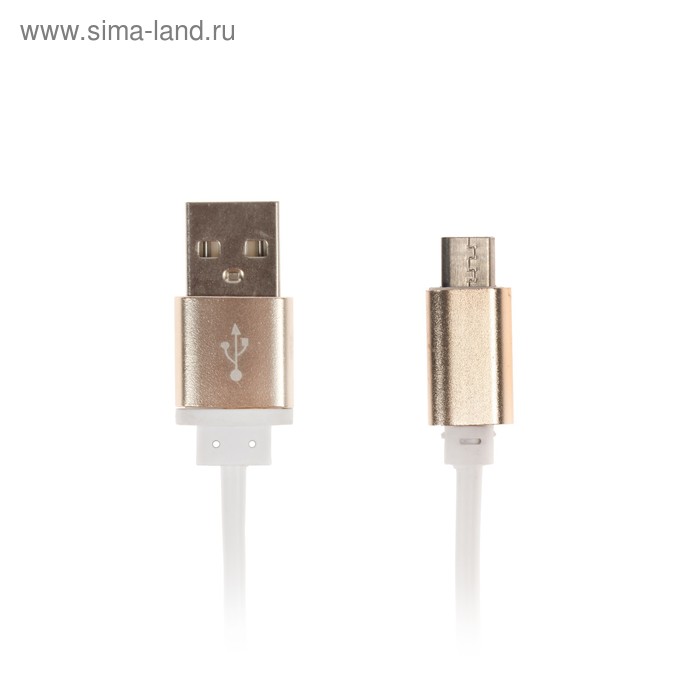 Кабель LuazON, microUSB - USB, 1 А, 1 м, штекер металл, белый - Фото 1