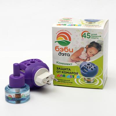 Жидкость от комаров ДЭТА БЭБИ ИНСЕКТО комплект жидкость 45 ночей, флакон 30 мл. + электрофумигатор 2 в 1