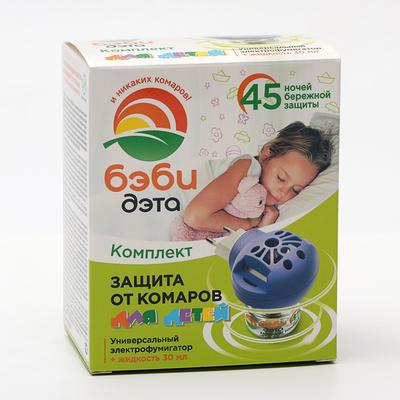 Жидкость от комаров ДЭТА БЭБИ ИНСЕКТО комплект жидкость 45 ночей, флакон 30 мл. + электрофумигатор 2 в 1