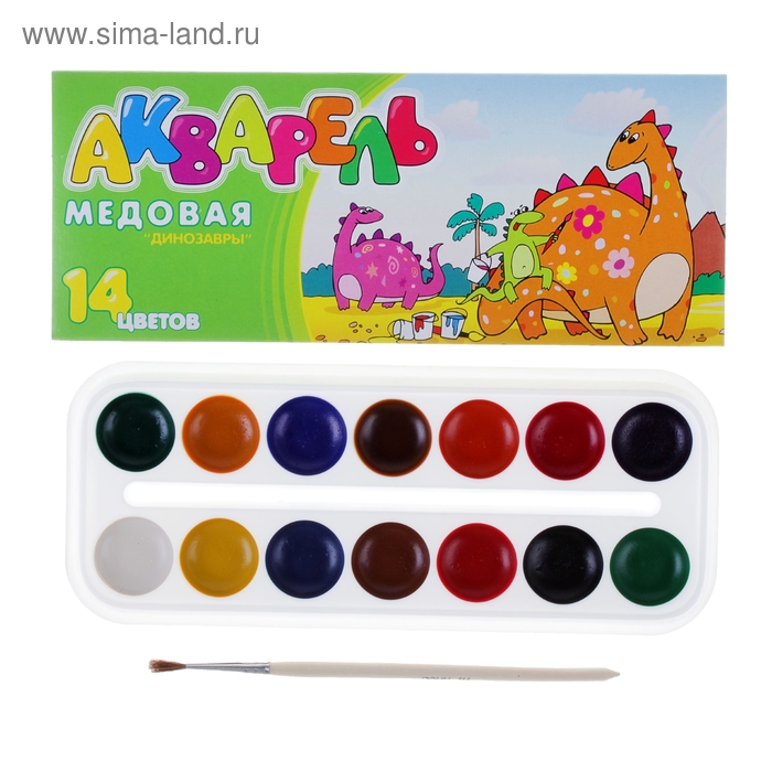 Акварель 14 цветов, Lori «Динозавры» с кистью - Фото 1