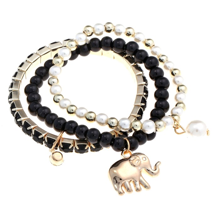 Браслет ассорти 5 нитей «Индия» слон, цвет малиновый - Фото 1