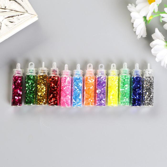 Набор глиттера для творчества в бутылочке "Блеск"(набор 12 шт), вес 1 шт - 2,79 гр - Фото 1