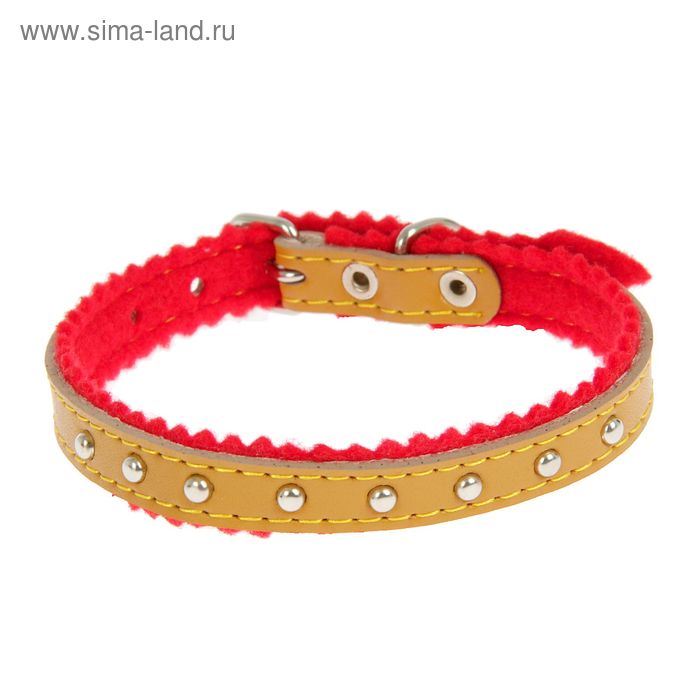 Ошейник кожаный украшенный, на синтепоне, с бубенчиками, 28 х 1 см, желтый - Фото 1