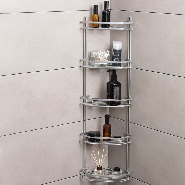 Полка угловая 5-ти ярусная, 20×28×87 см, хром - Фото 1