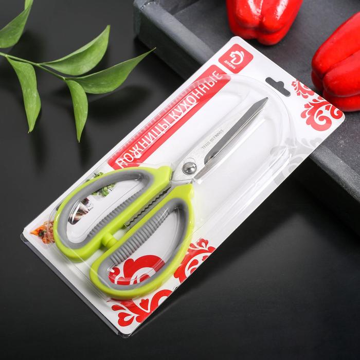Ножницы кухонные Доляна «Помощник», 15 см, цвет зелёный - фото 1881801905