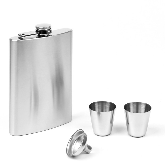 Подарочный набор 4 в 1 «Классика»: фляжка 270 мл + 2 рюмки 30 мл, воронка, металл