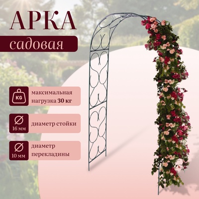 Арка садовая, 230×120×51 см, для вьющихся растений, металлическая, зелёная