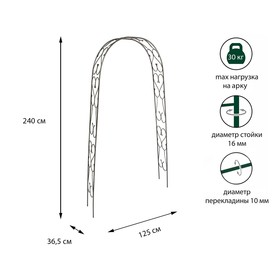 Арка садовая, разборная, 240 × 125 × 36.5 см, металл, цвет бронзовый антик 2083023