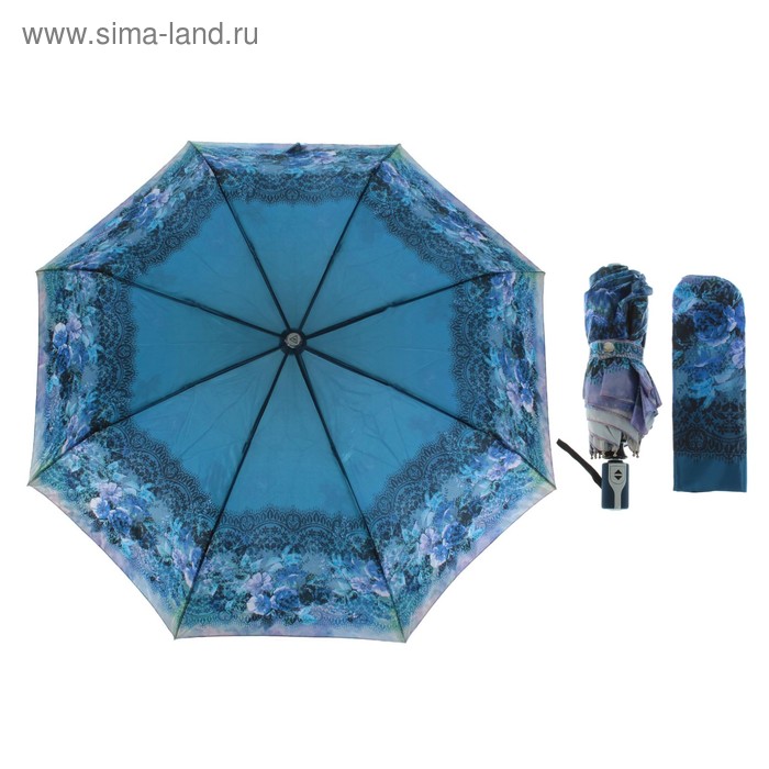 Зонт автоматический "Цветы с чёрным кружевом", облегчённый, R=52см, разноцветный
