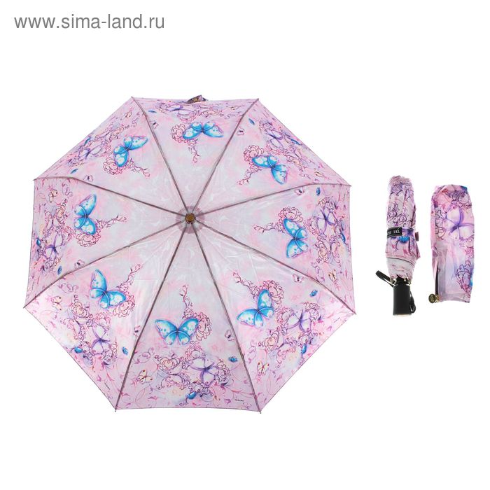 Зонт автоматический "Цветы и бабочки", R=52см, цвет розовый - Фото 1