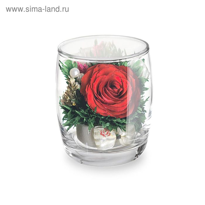 47015 Красная роза с белой лентой, стакан ivory, 47015 - Фото 1